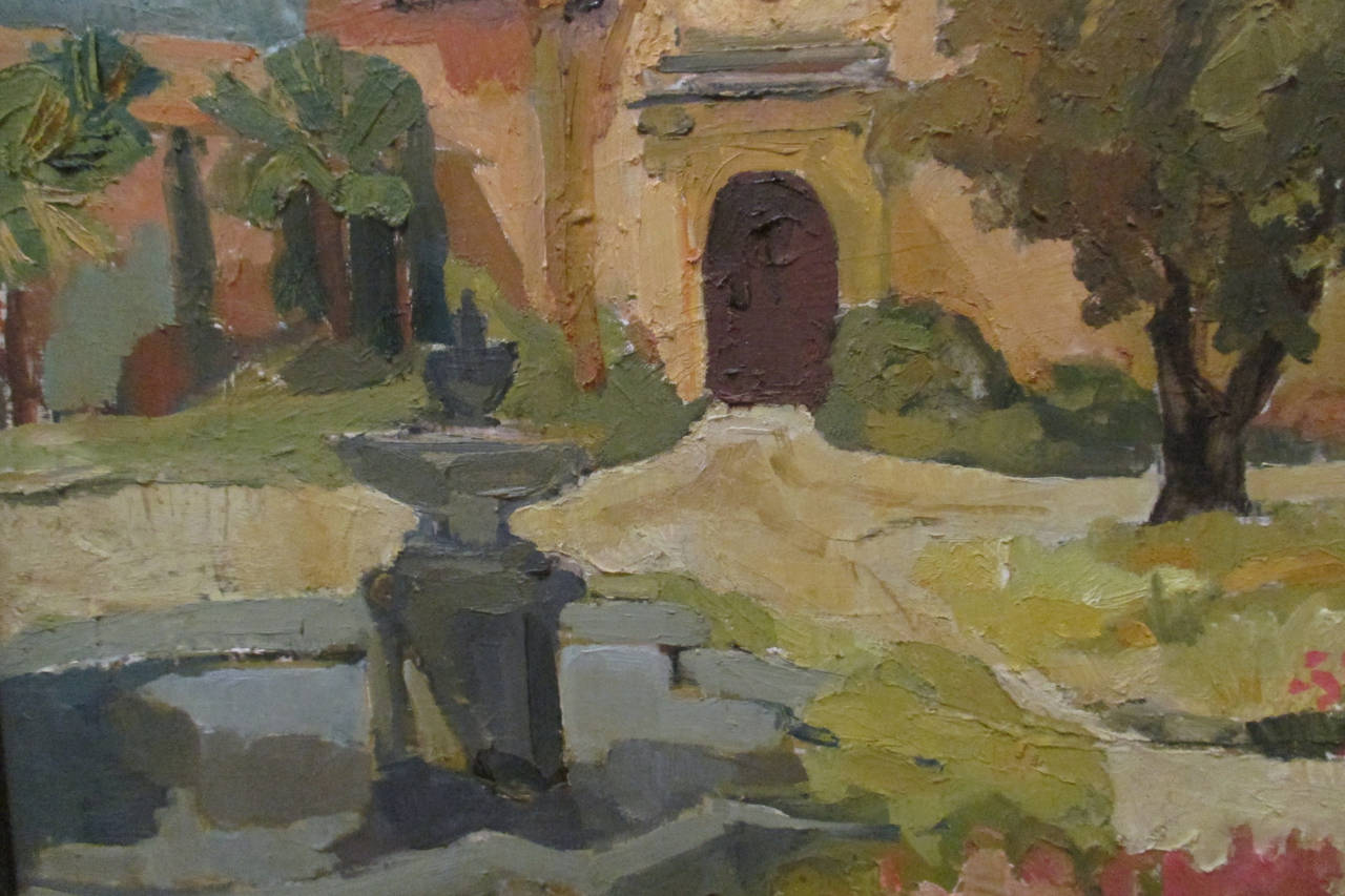 California Mission by Mary Redington Stent, Oil on Canvas In Good Condition For Sale In Ajijic, Jalisco
