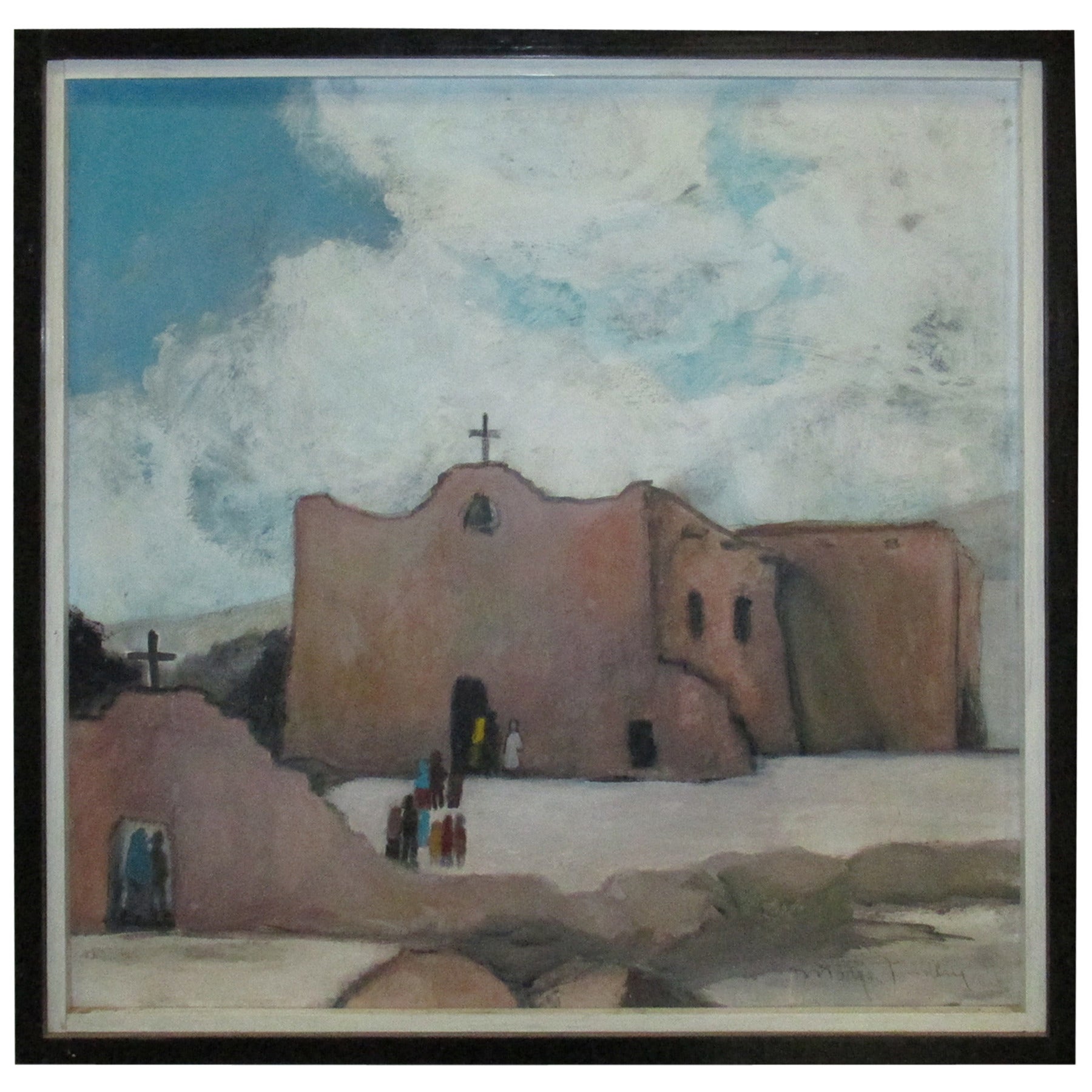 Church in Alamos, Sonora Mexico, Acrylic Painting by Margo Findlay (1906-2010) For Sale