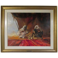 Robert Barnete Oil Painting, Bedouins in a Tent, Signed