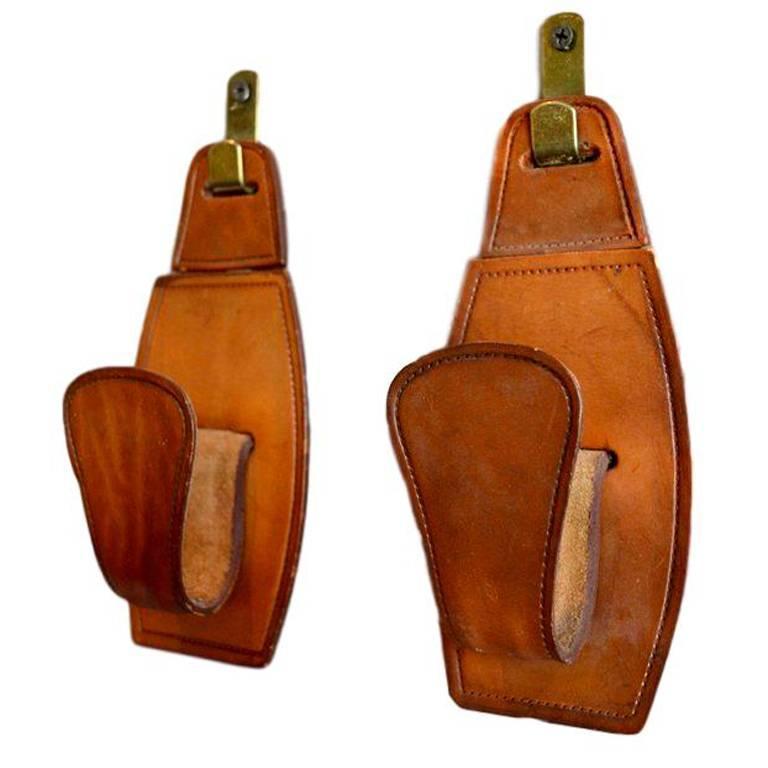 French Adnet Style Saddle Leather Hooks
