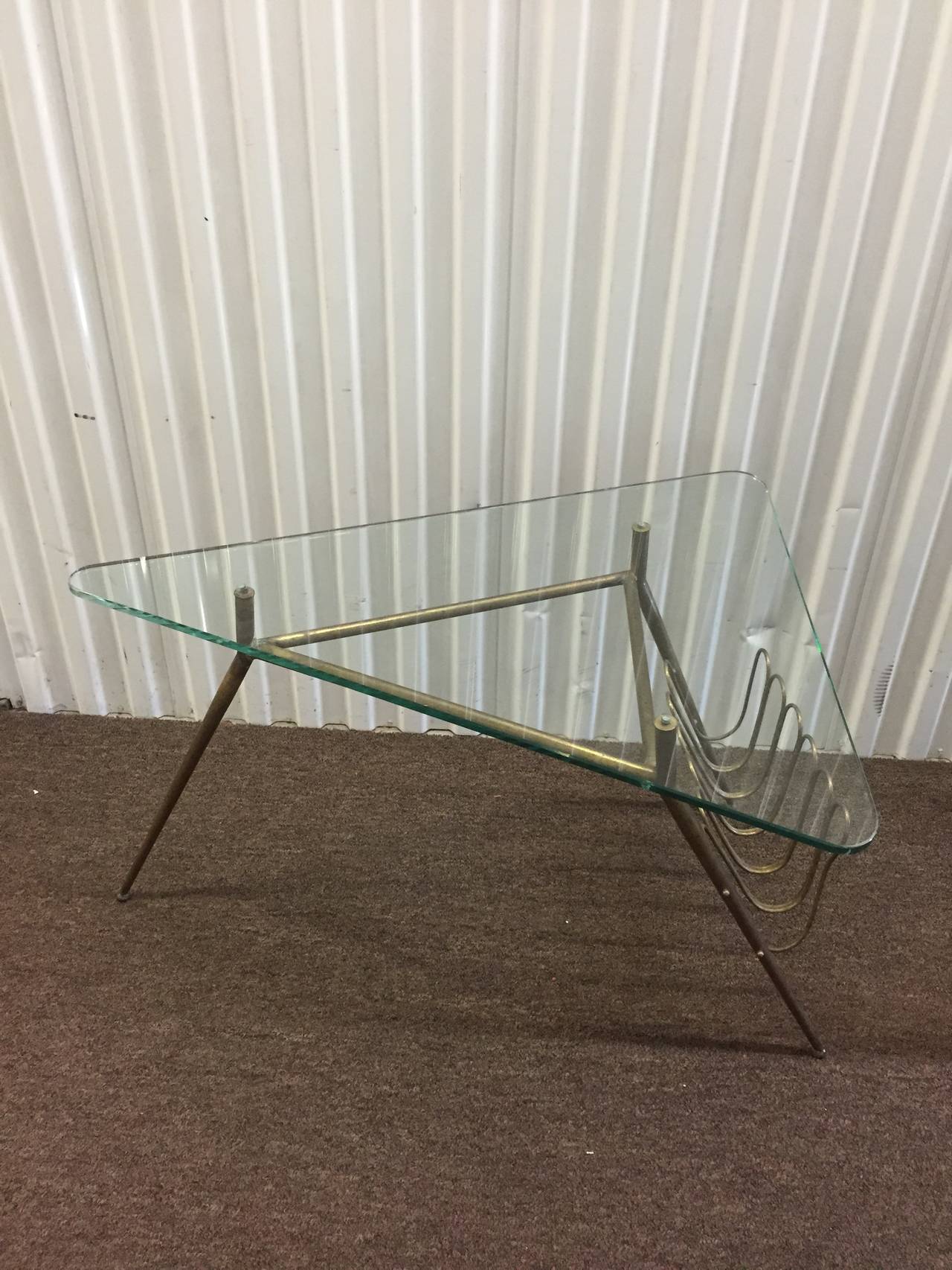 Mid-Century Gio Ponti Style Coffee Table with Magazine Rack In Good Condition For Sale In Mount Penn, PA