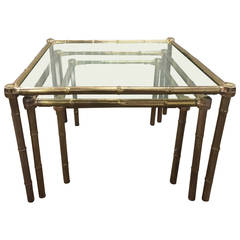 Midcentury Set of Three Unusual Thick Brass Nesting Tables