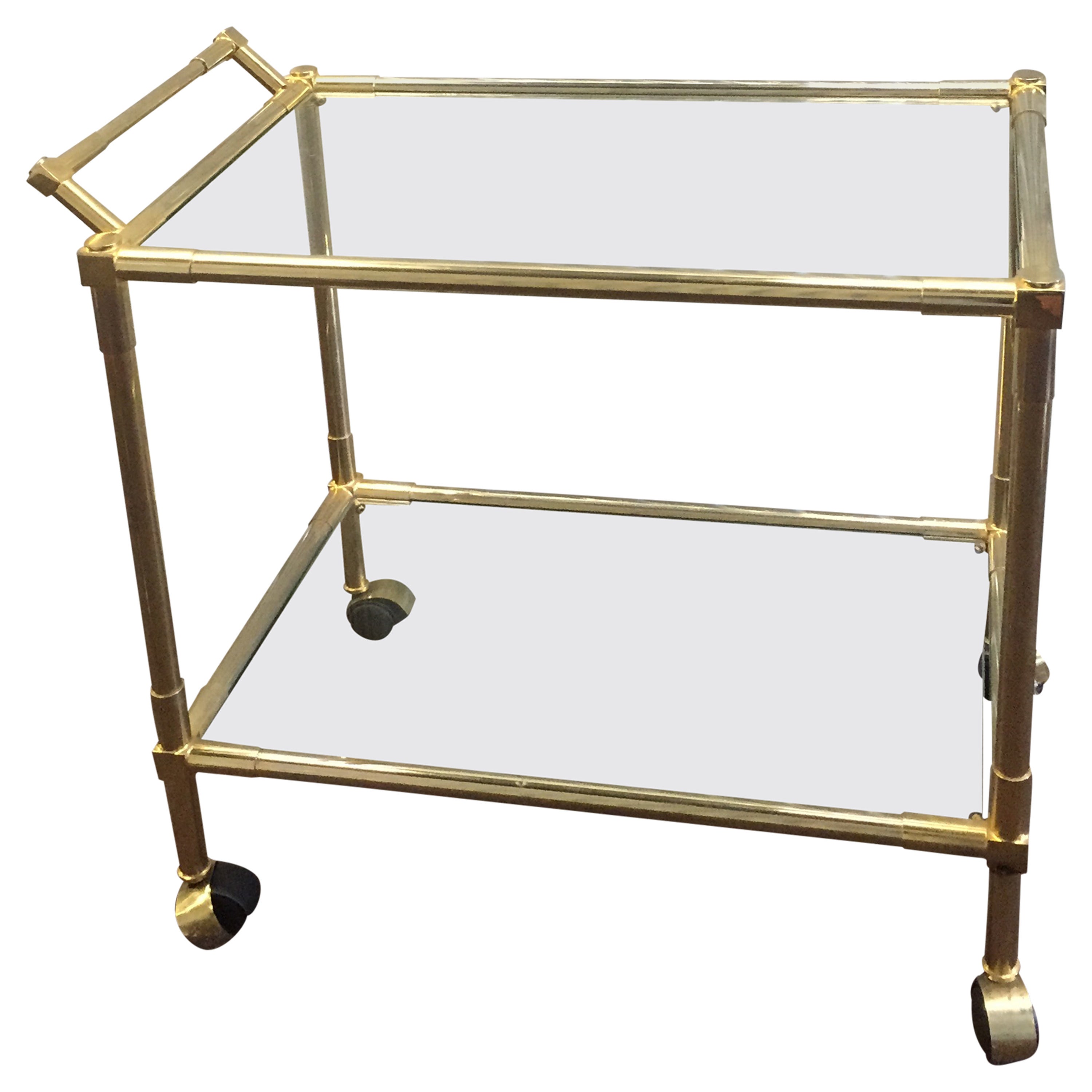 Midcentury Brass and Glass Bar Cart in the Manner of Karl Springer For Sale