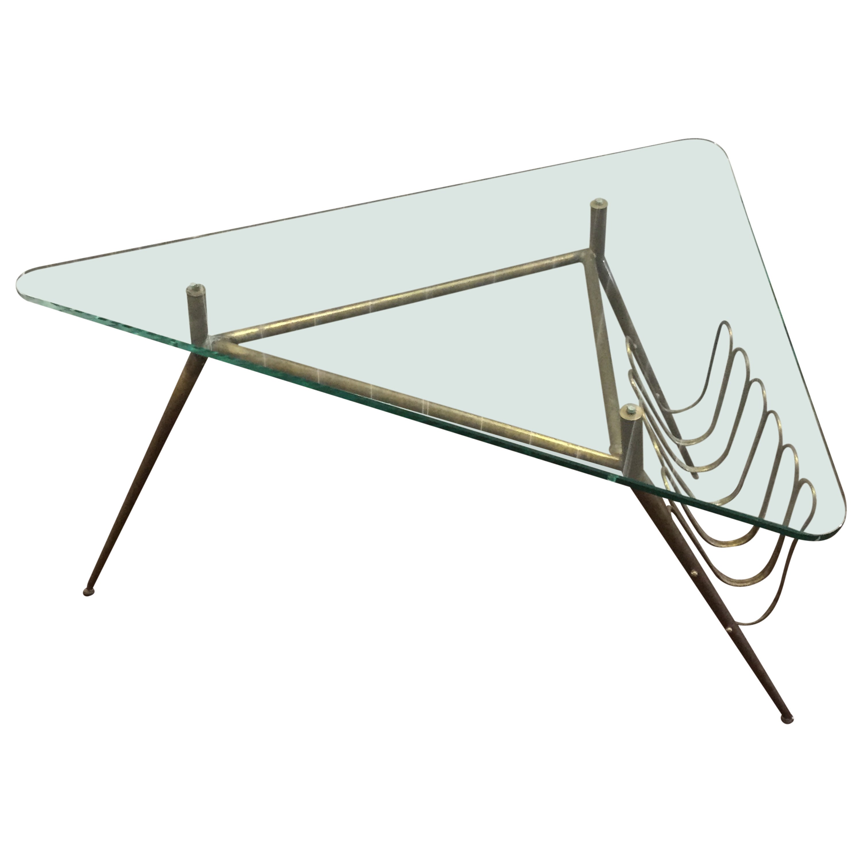 Mid-Century Gio Ponti Style Coffee Table with Magazine Rack For Sale