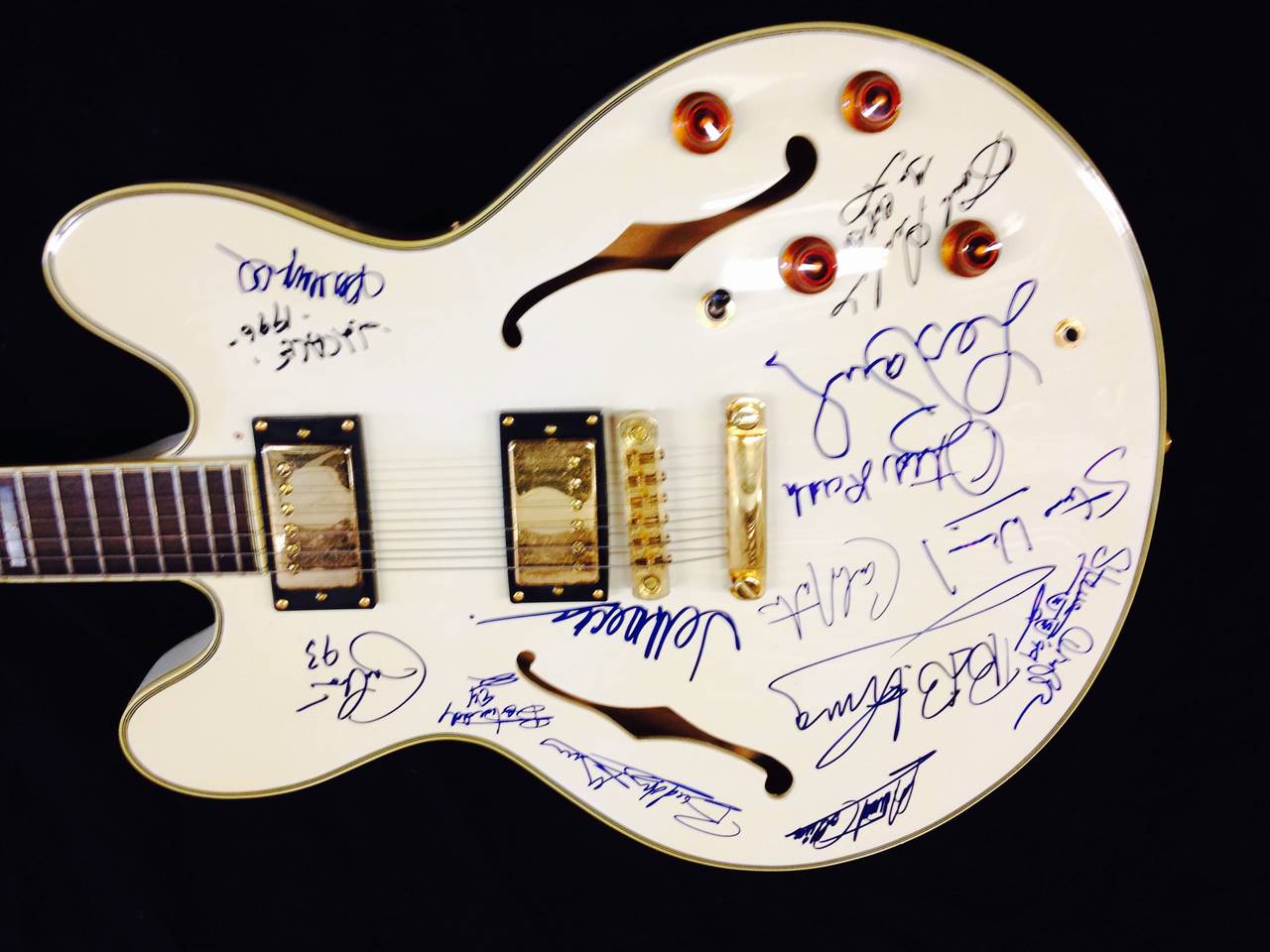 American Ephiphone Sheraton Guitar Autographed by Music Legends For Sale