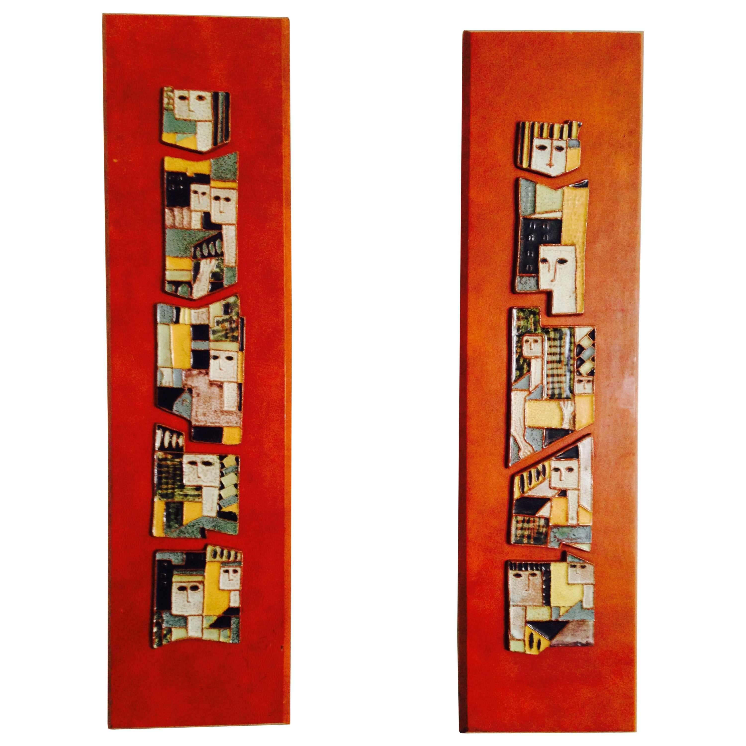 Amazing Pair of Mid-Century Harris Strong Ceramic Wall Plaques For Sale