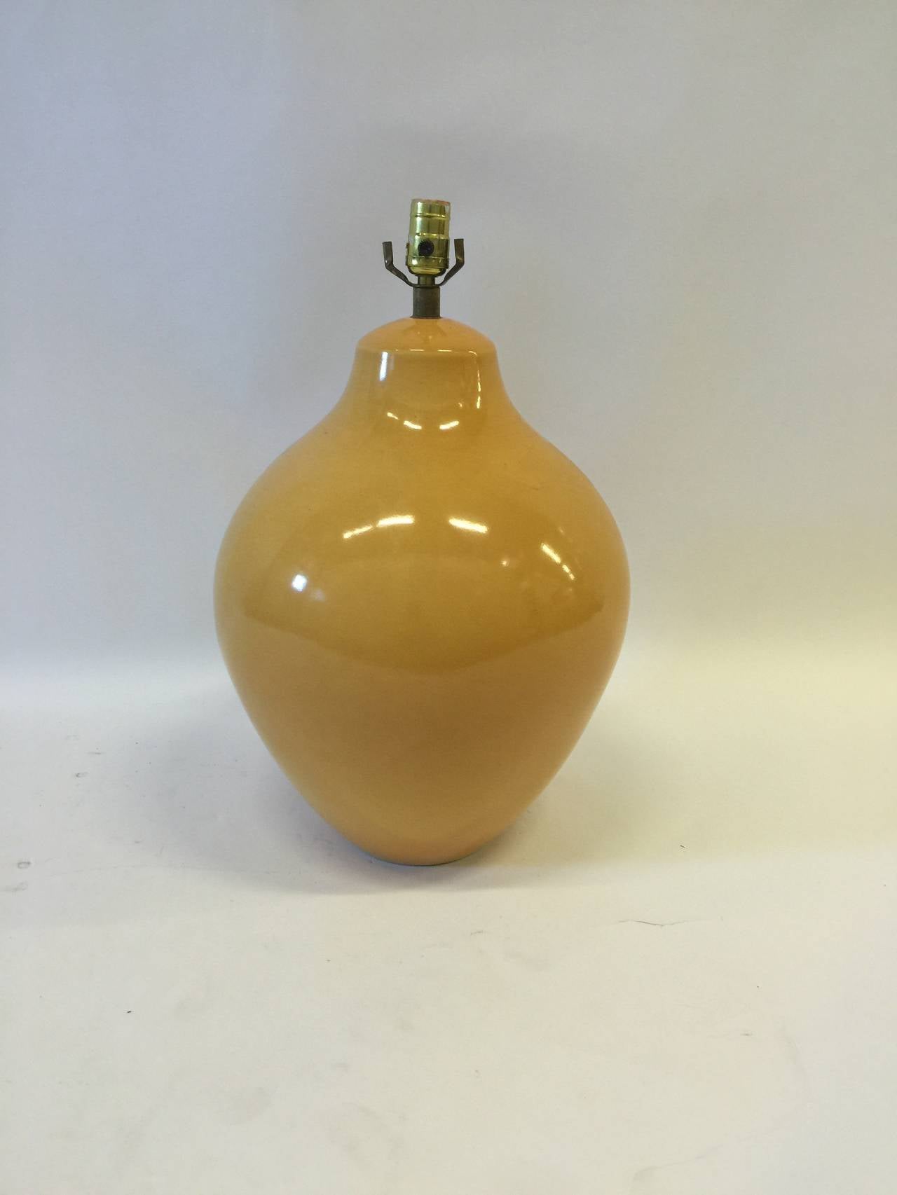 Modern Pair of Mid-Century Large-Scale Yellow Ceramic Lamps For Sale