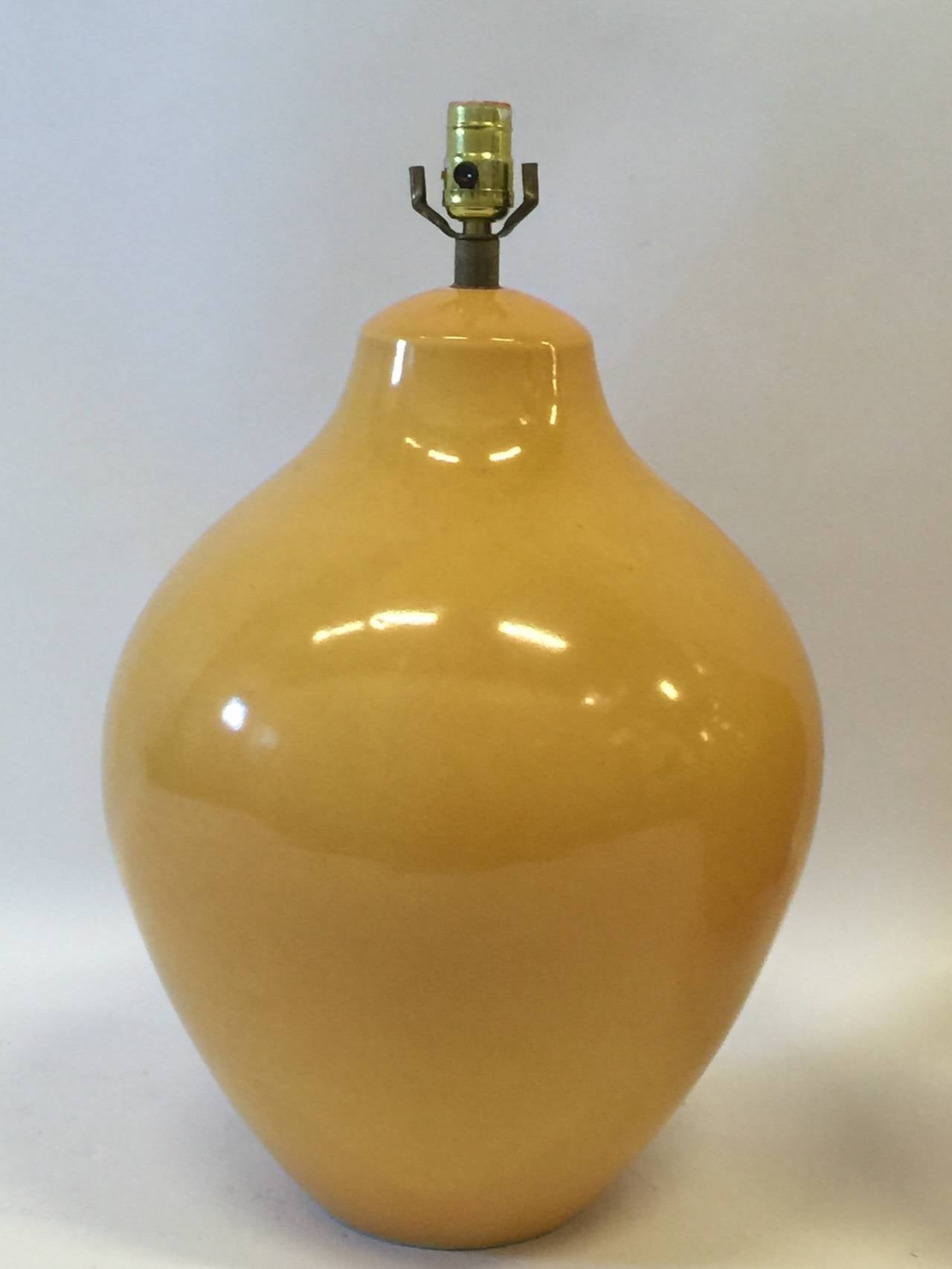 American Pair of Mid-Century Large-Scale Yellow Ceramic Lamps For Sale