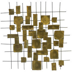 Brutalist Abstract Square Wall Sculpture, Signed