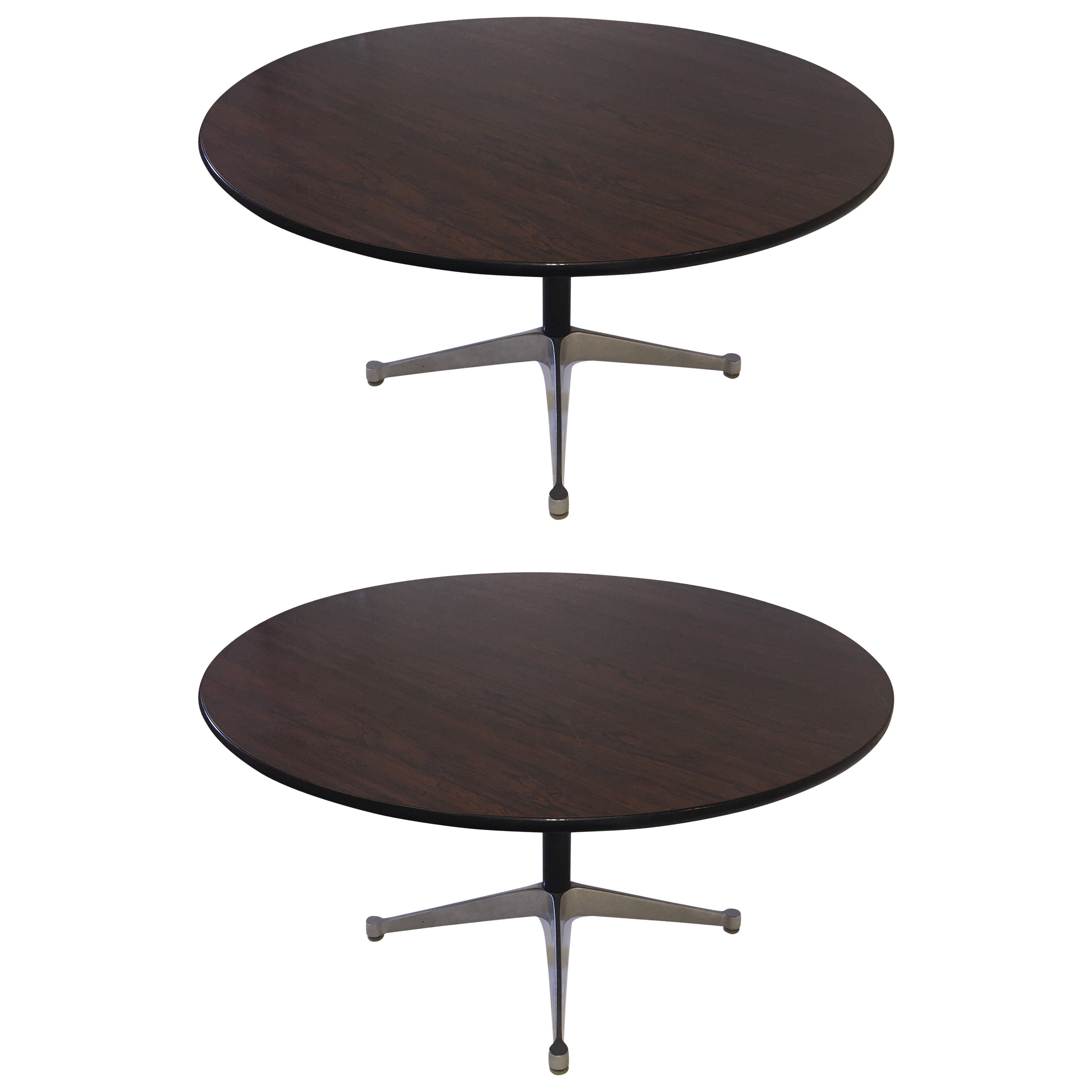 Pair of Charles Eames Rosewood Laminate Round Tables For Sale
