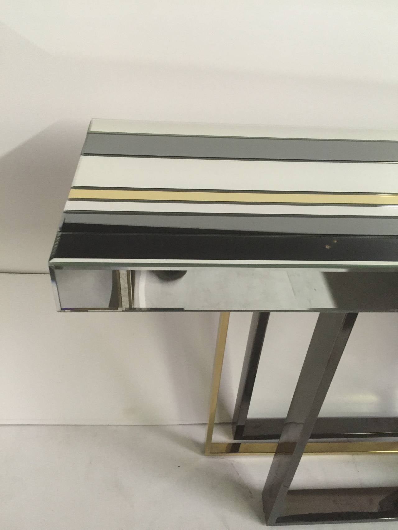 Modern Milo Baughman Style Mirrored Console For Sale