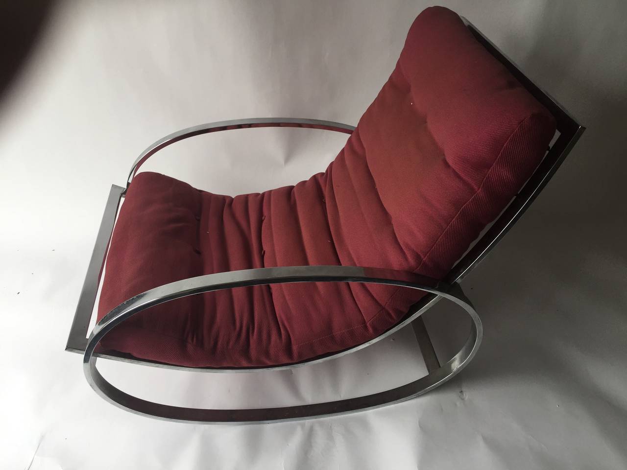 Milo Baughman Chrome Rocking Chair and Ottoman In Excellent Condition In Mount Penn, PA