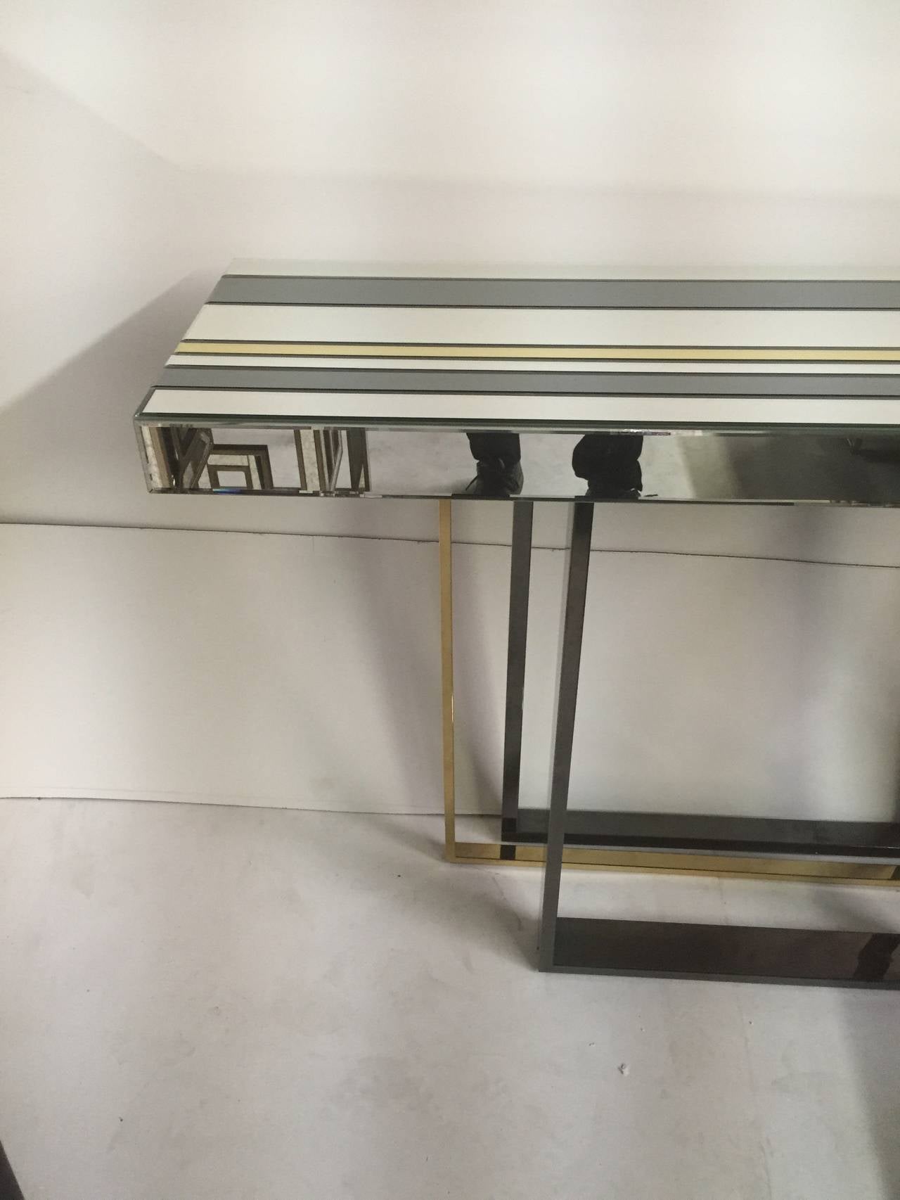 American Milo Baughman Style Mirrored Console For Sale