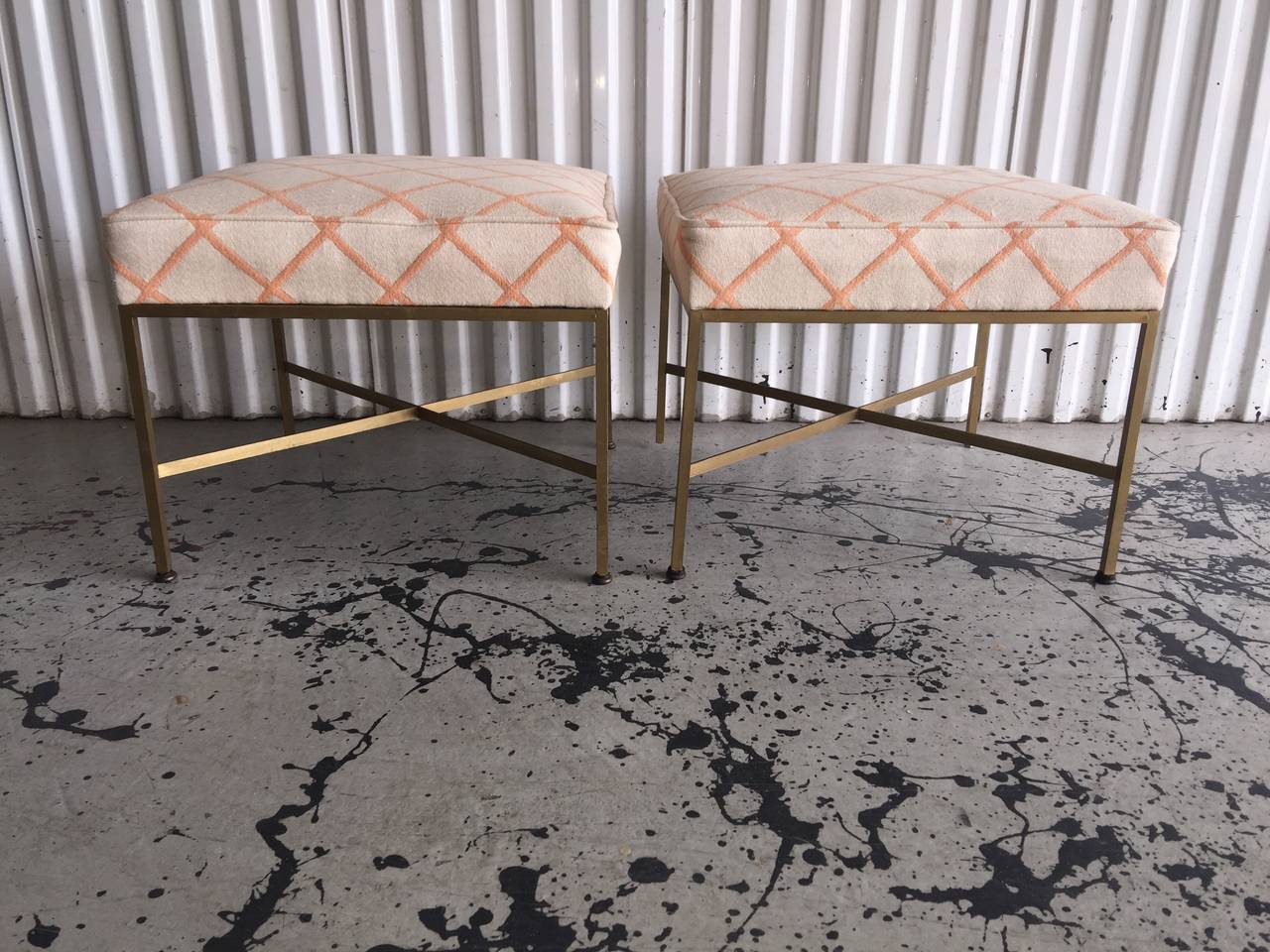 Mid-Century Modern Exceptional Pair of X Base Brass Paul McCobb Stools