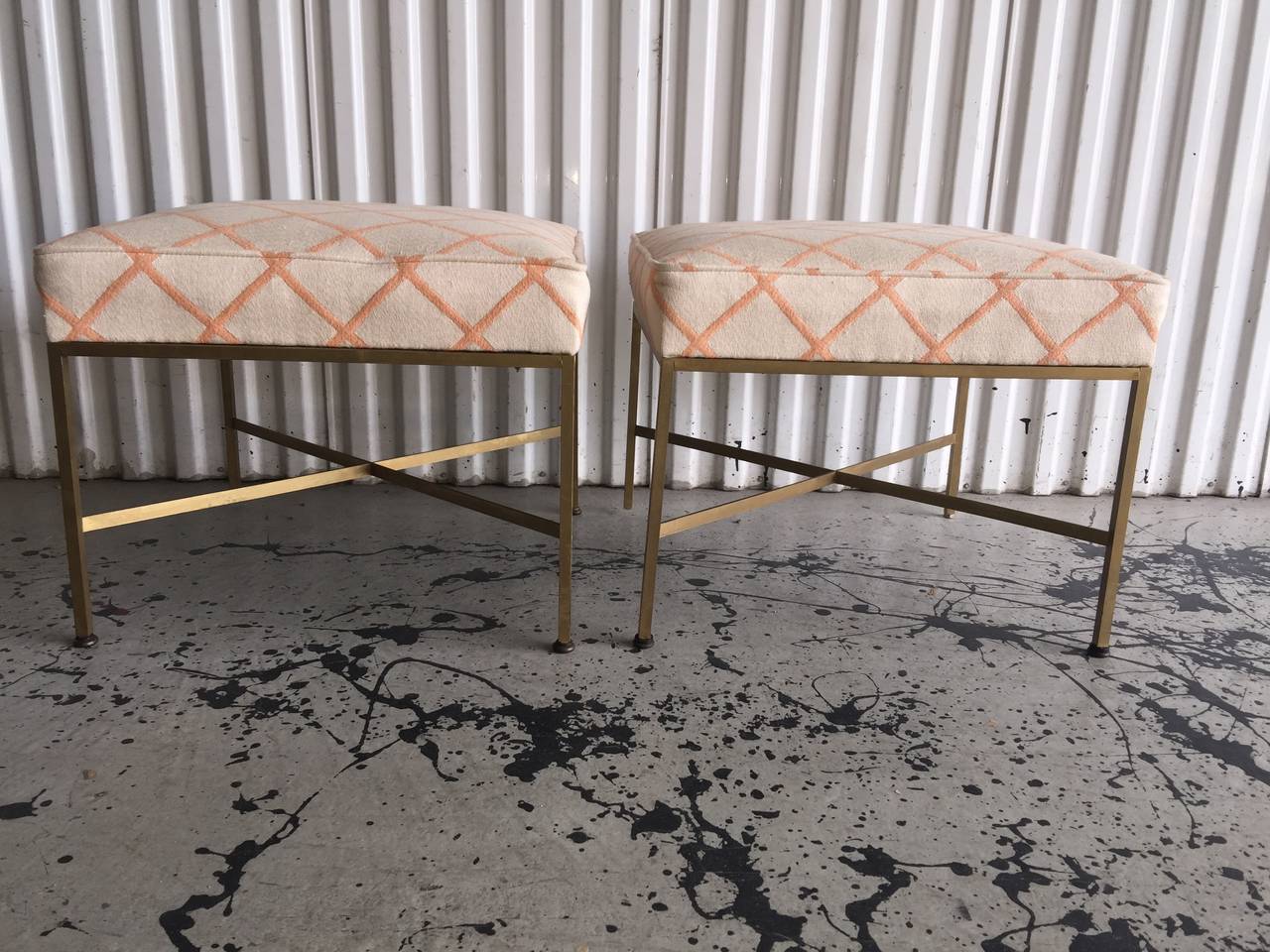 American Exceptional Pair of X Base Brass Paul McCobb Stools