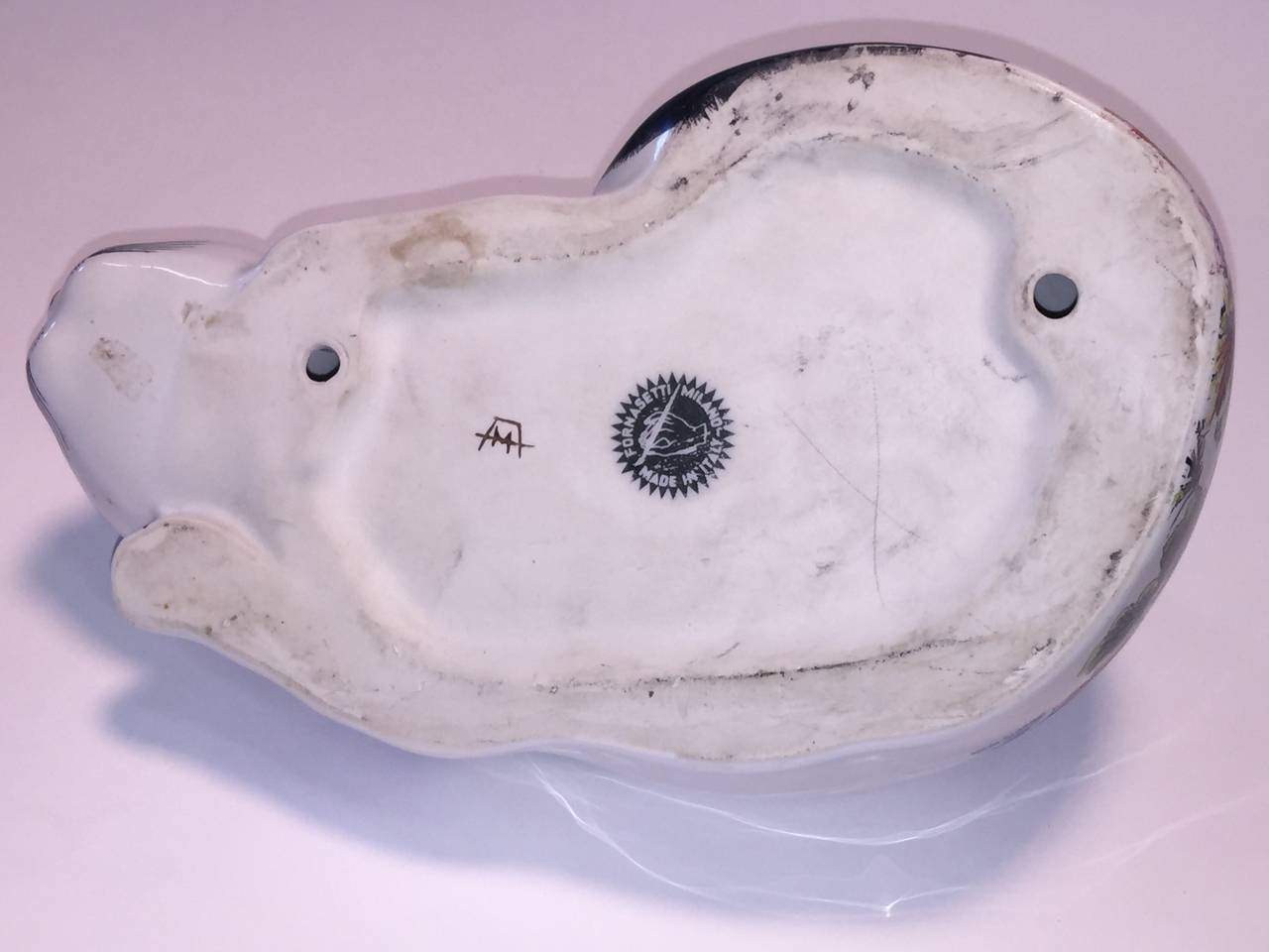 Mid-20th Century Fornasetti Flower Decorated Ceramic Cat Sculpture