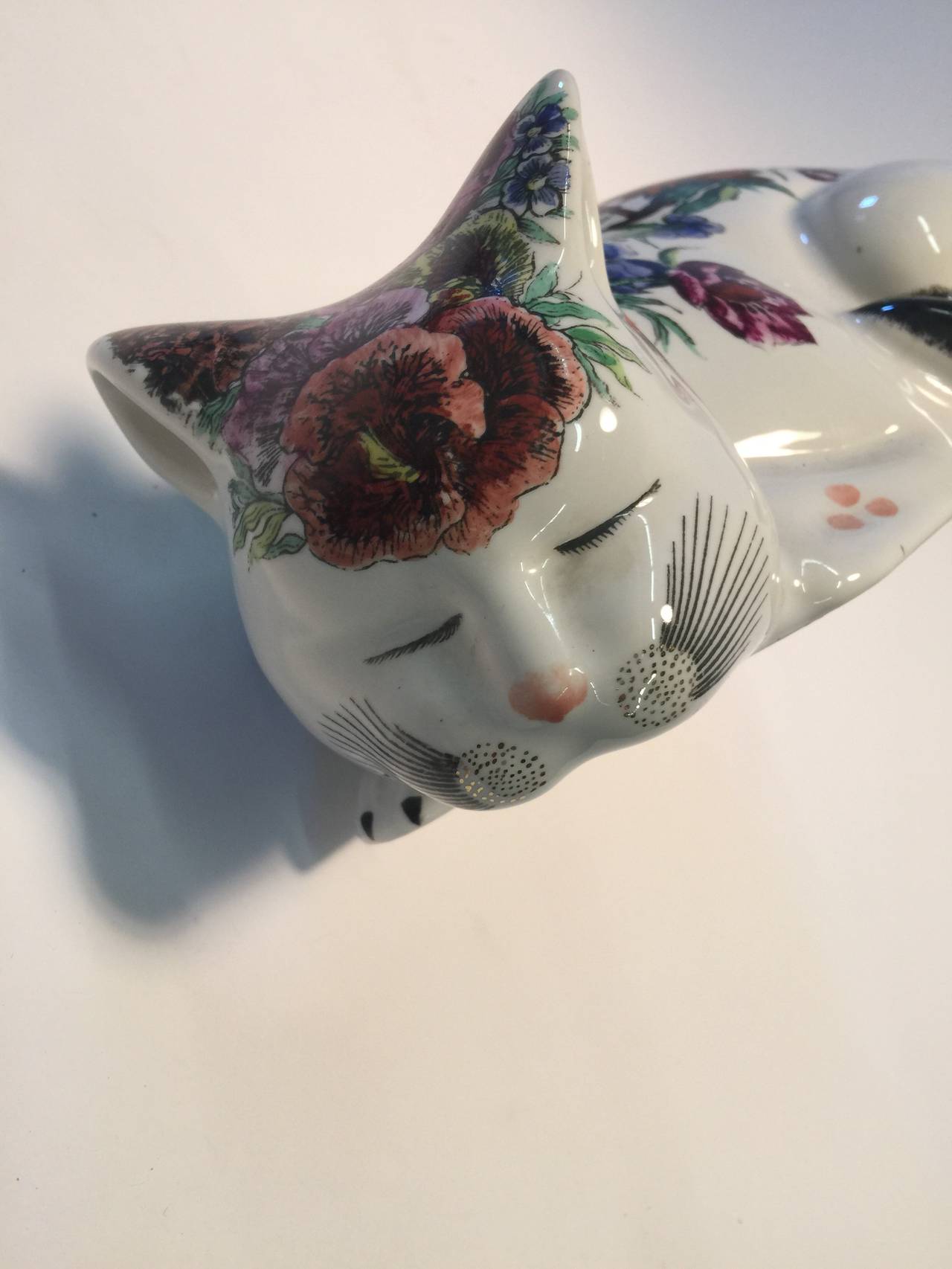 Fornasetti Flower Decorated Ceramic Cat Sculpture 2