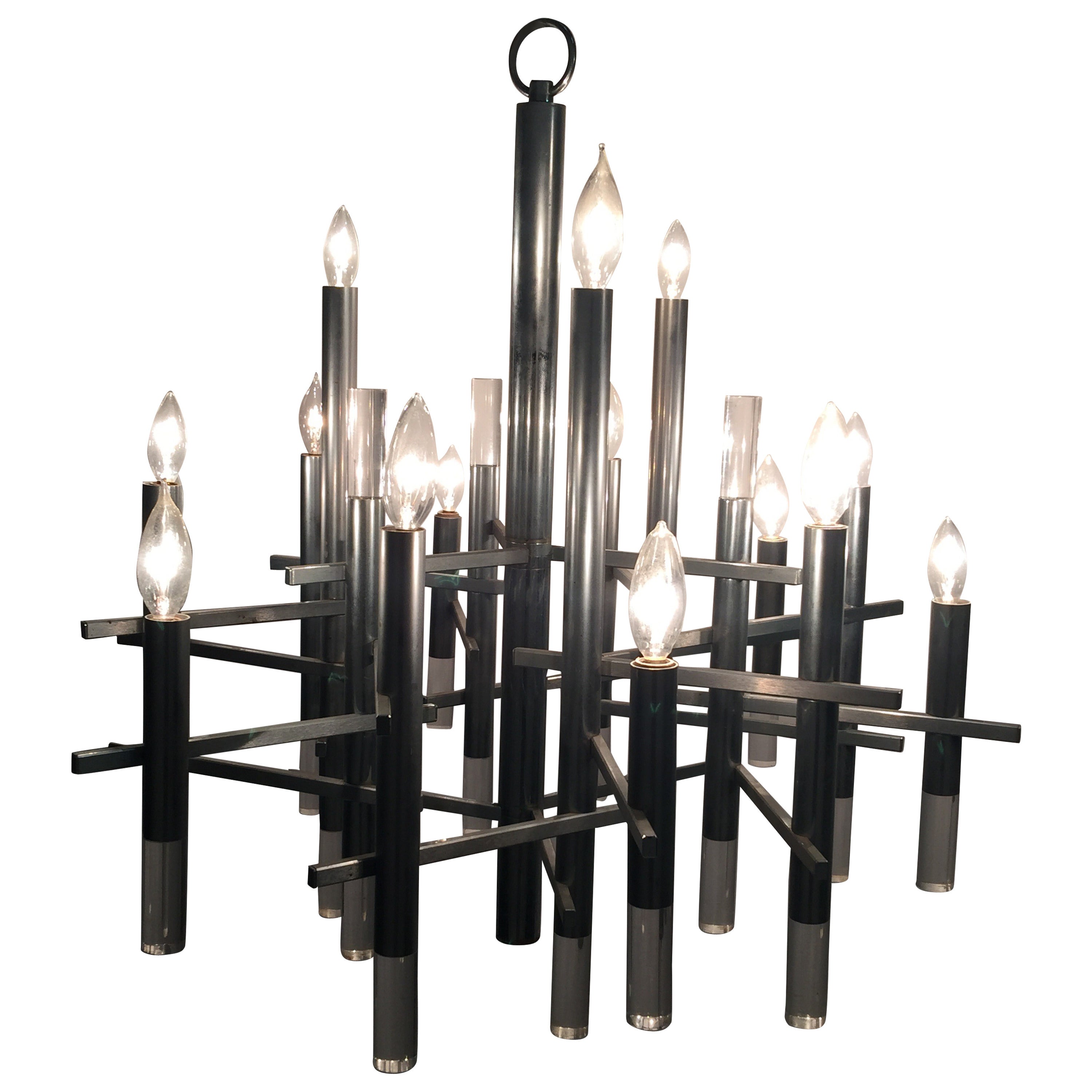 Sciolari Modernist Chrome and Lucite Chandelier For Sale