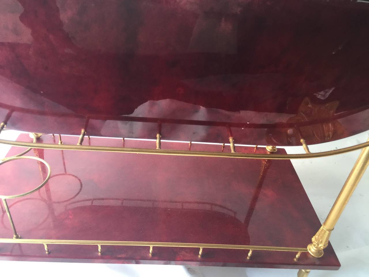 Mid-Century Modern Ruby Red Aldo Tura Bar Cart