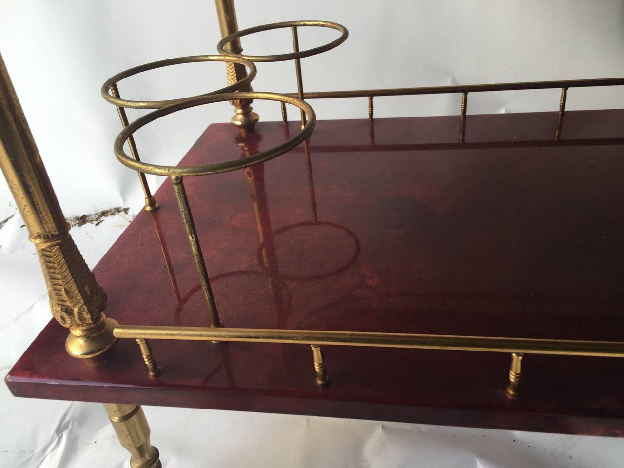 Ruby Red Aldo Tura Bar Cart In Excellent Condition In Mount Penn, PA