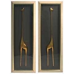 Frederick Weinberg Style Pair of Golden Abstract Giraffe Shadowboxes