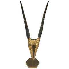Vintage Modernistic Brass and Glass Gazelle Head Sculpture