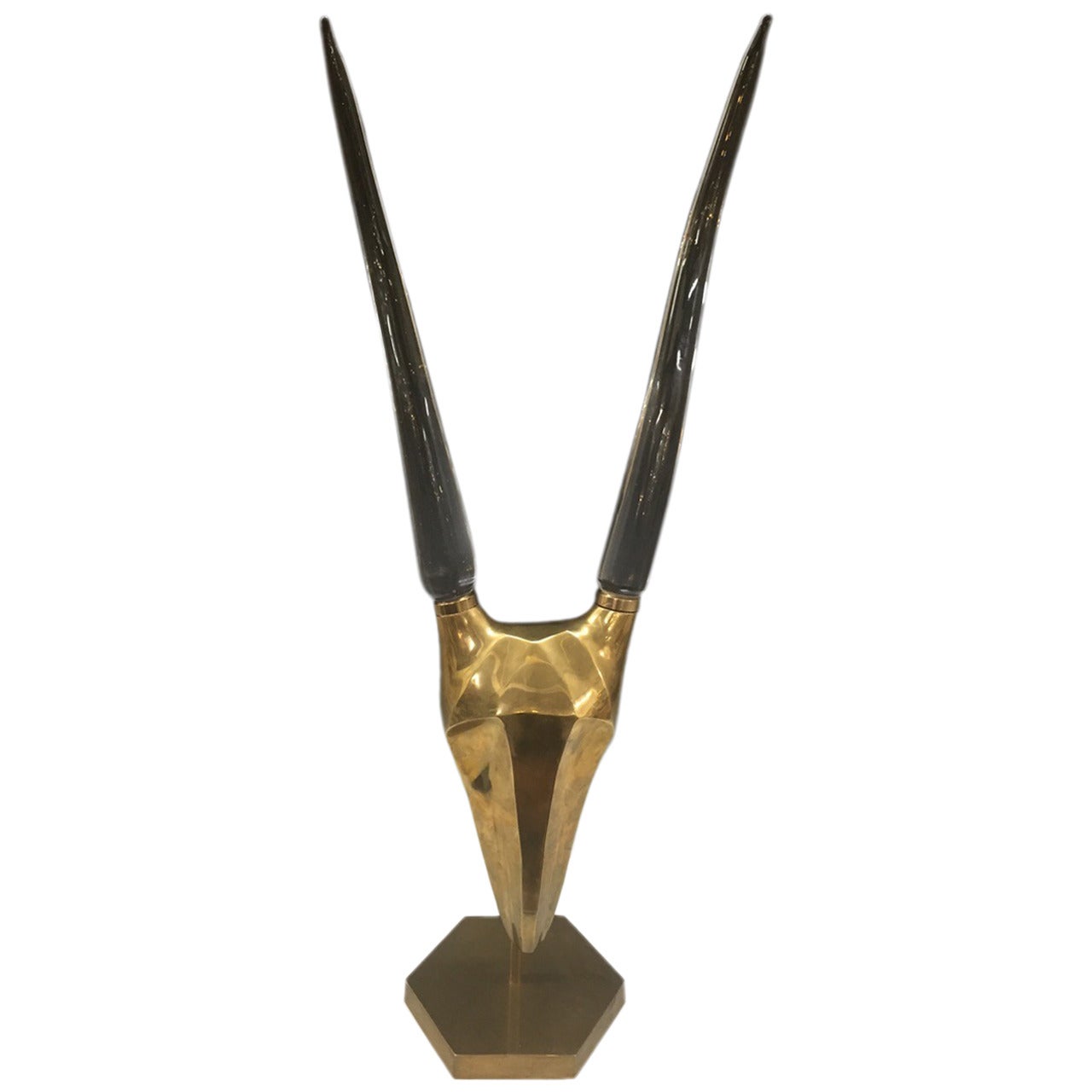 Modernistic Brass and Glass Gazelle Head Sculpture For Sale