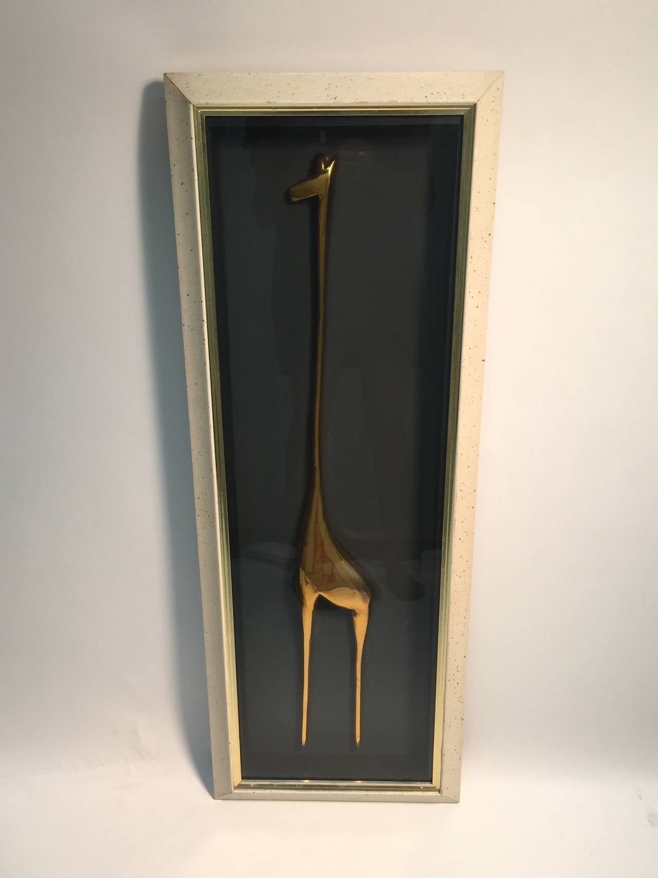 Mid-Century Modern Frederick Weinberg Style Pair of Golden Abstract Giraffe Shadowboxes
