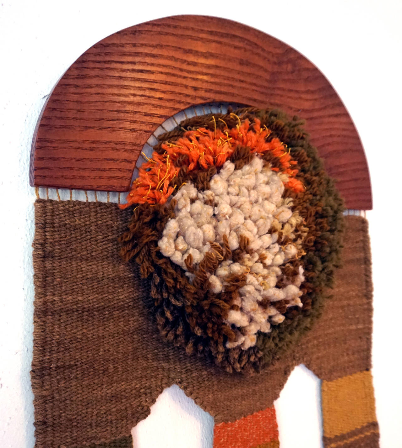 Mid-Century Modern 1960s Fiber and Wood Wall Sculpture For Sale