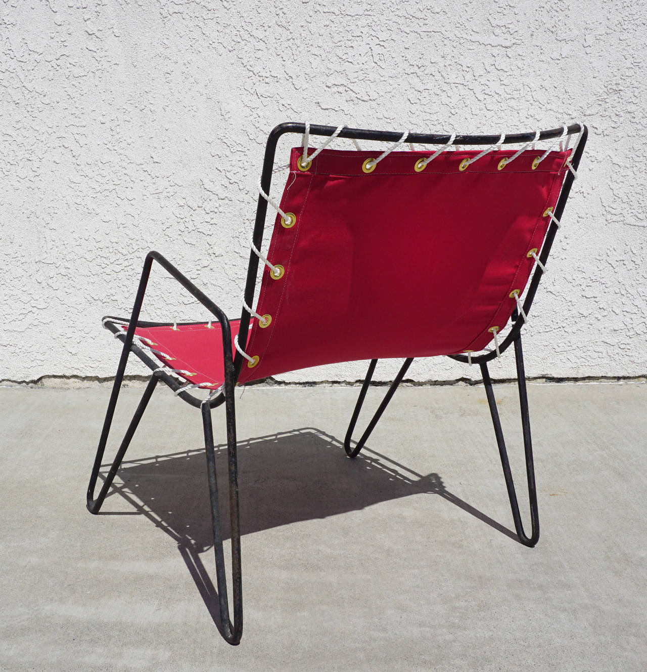 1950s Iron and Canvas Outdoor Sling Chairs In Good Condition In San Diego, CA