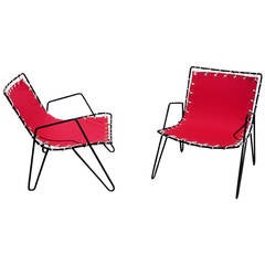 1950s Iron and Canvas Outdoor Sling Chairs