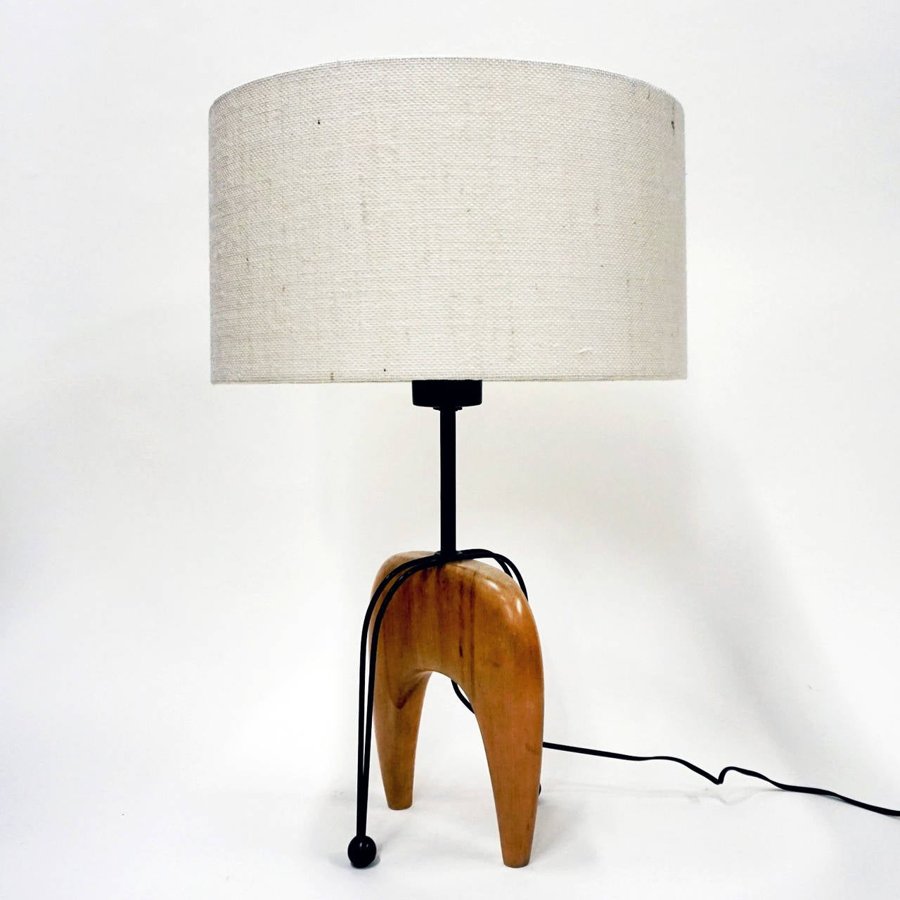 Sculptural 1950s Modernist Wood and Iron Lamp