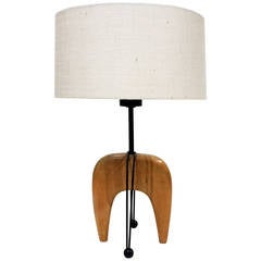 Sculptural 1950s Modernist Wood and Iron Lamp