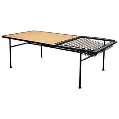 1950s Iron and Wood Coffee Table with Magazine Rack
