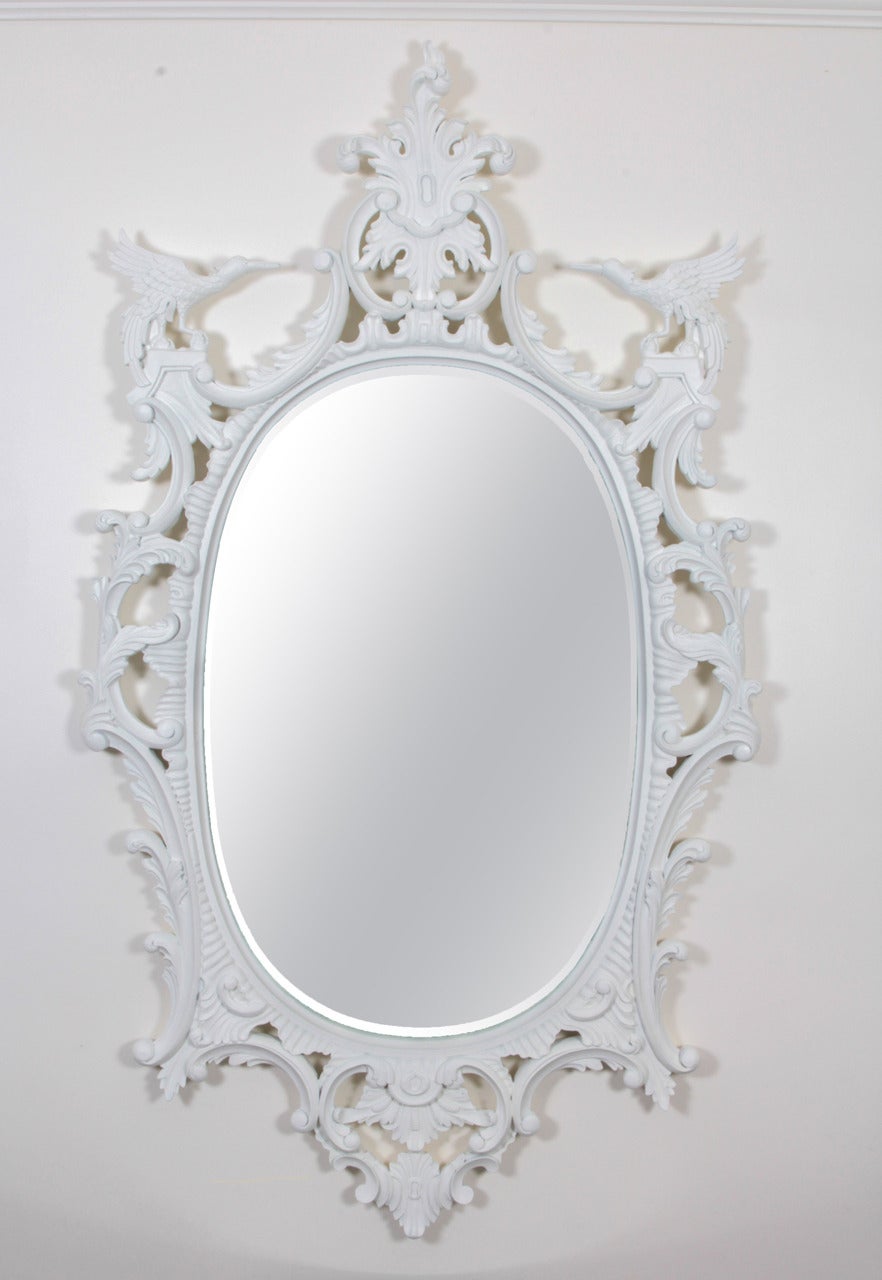 Chinese Chippendale Style Oval Painted Mirror