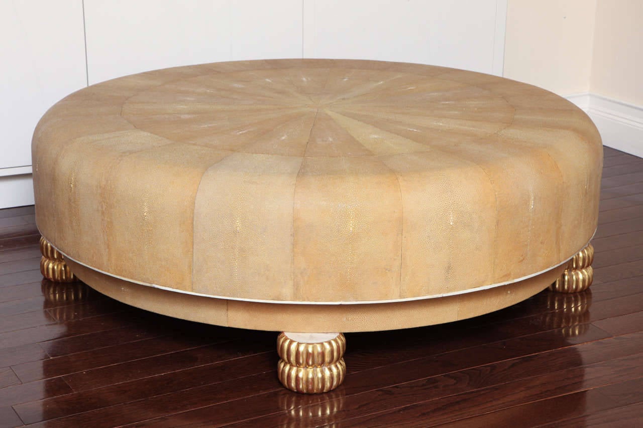 Mid-Century Modern Shagreen Round Coffee Table with a Sunburst Pattern