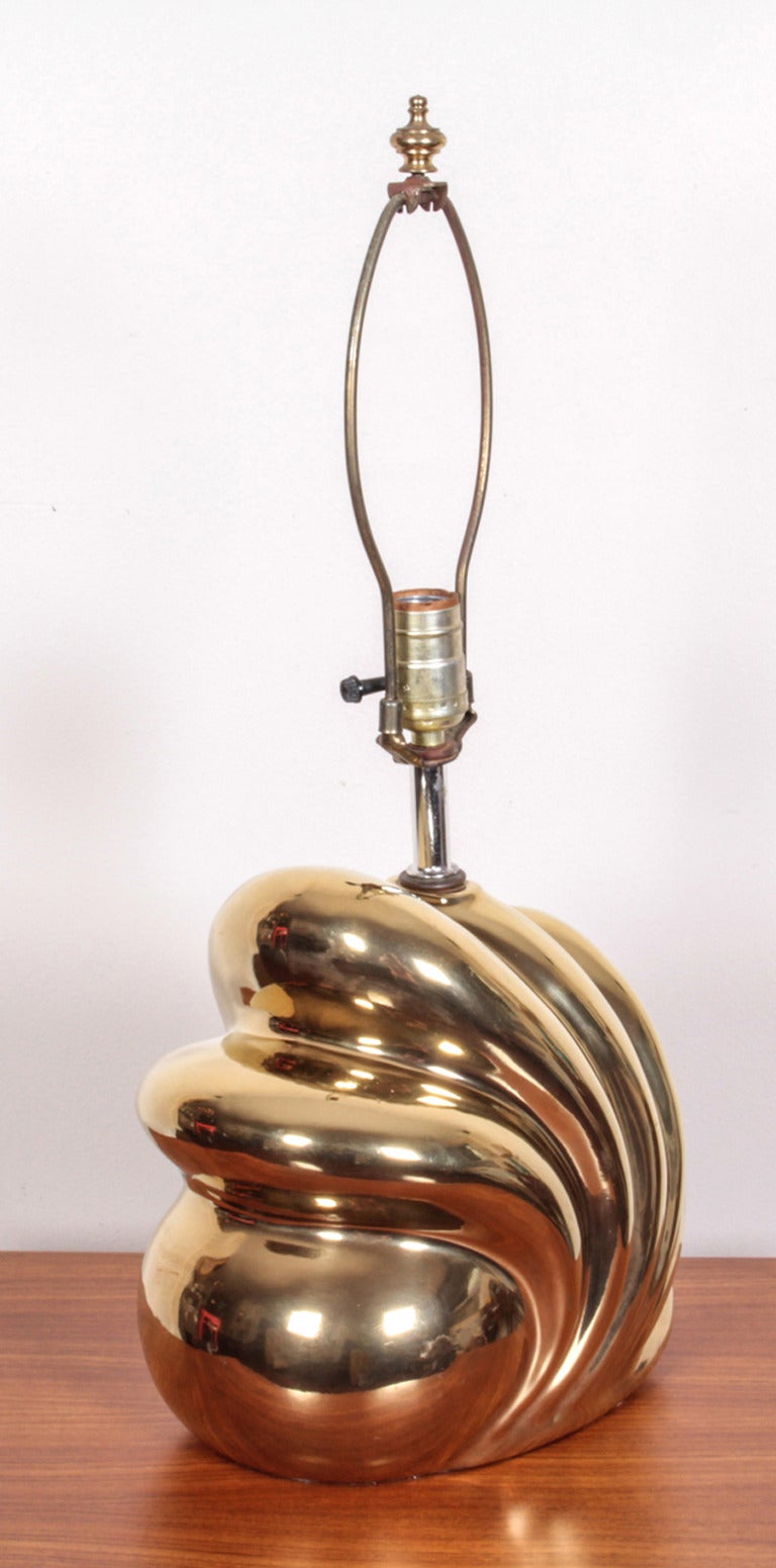Ceramic Pair of Decorative Gold Luster Shell Lamps
