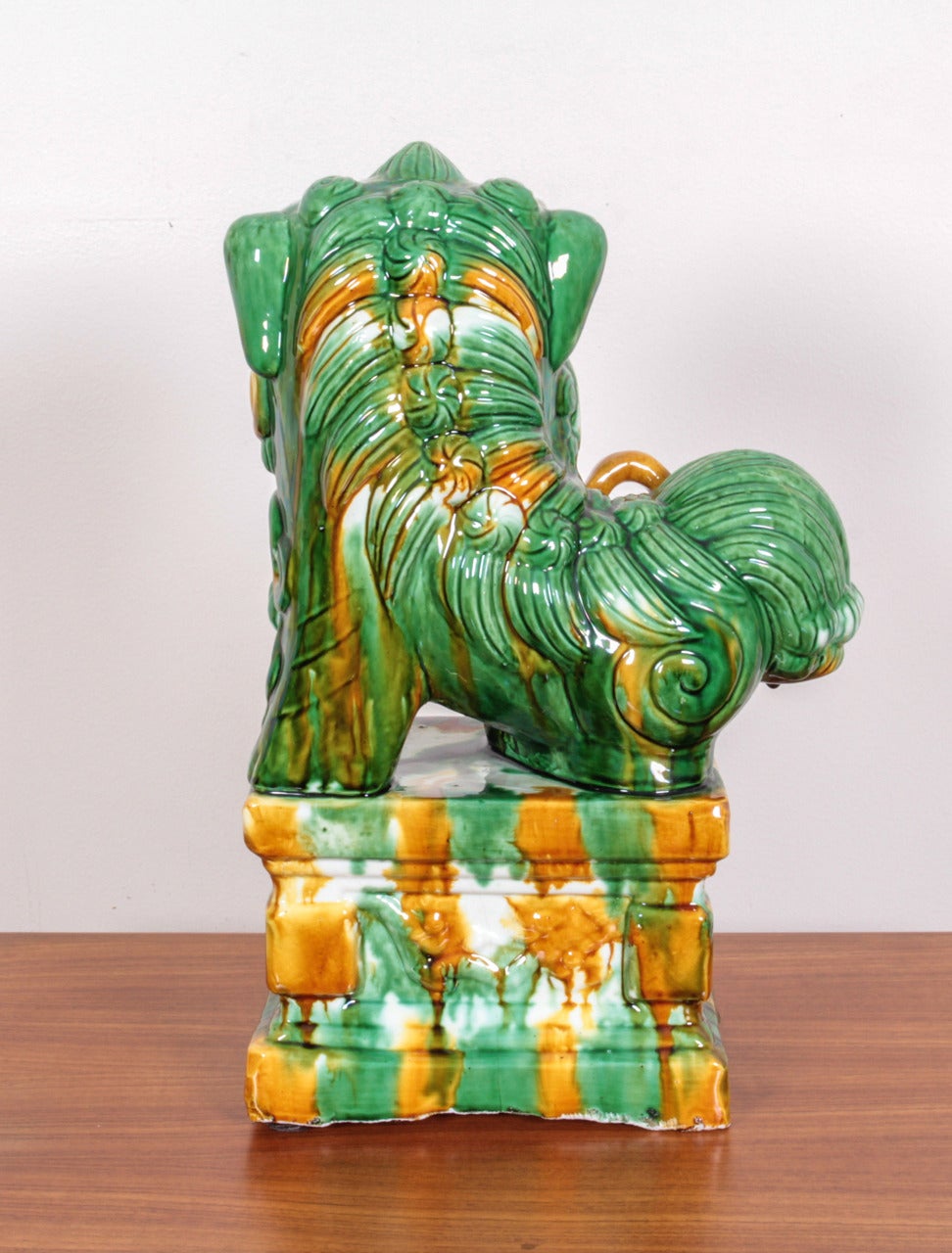 Glazed Pair of Mid-Century Chinese Porcelain Sancai Foo Dogs
