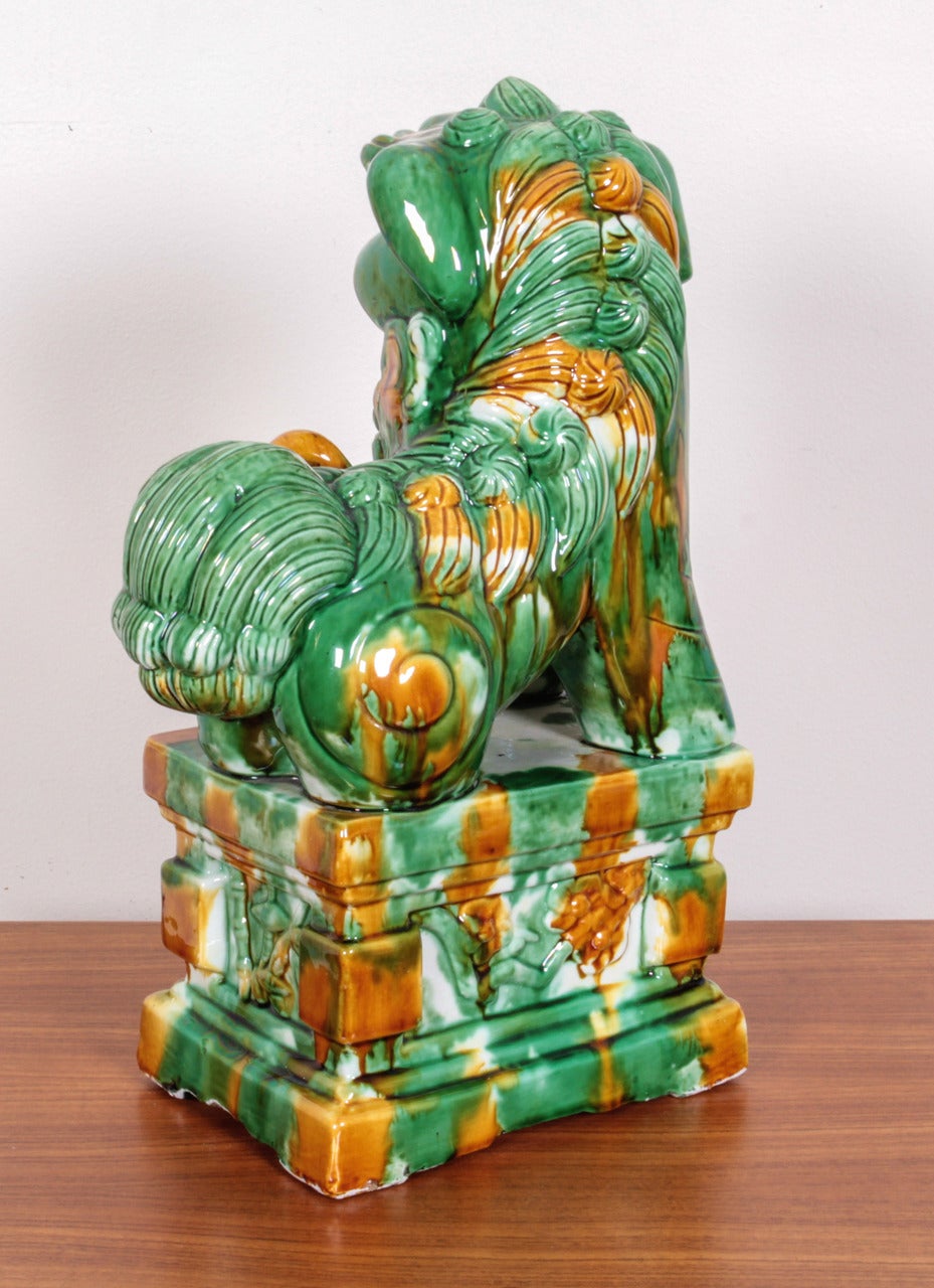 Pair of Mid-Century Chinese Porcelain Sancai Foo Dogs 3