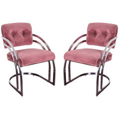 Vintage Pair of Milo Baughman Chrome Cantilever Armchairs