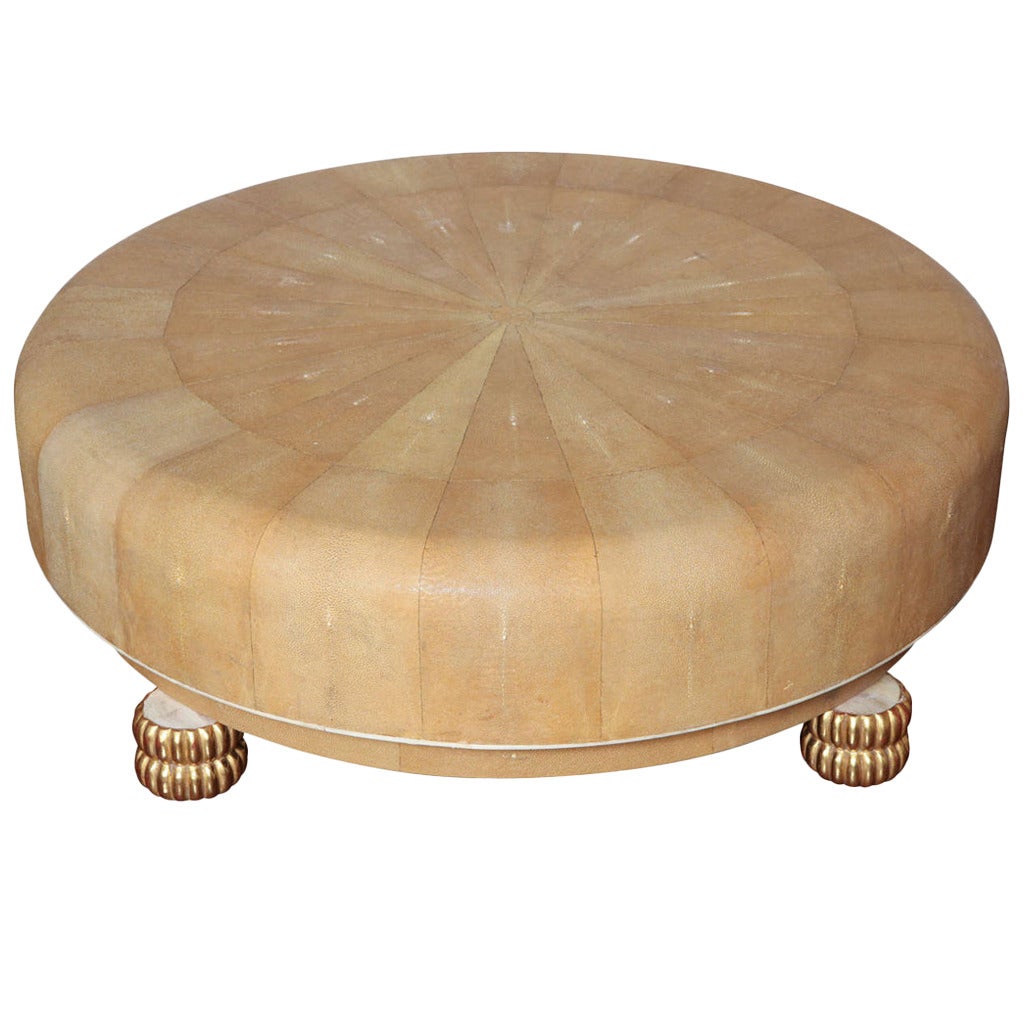 Shagreen Round Coffee Table with a Sunburst Pattern