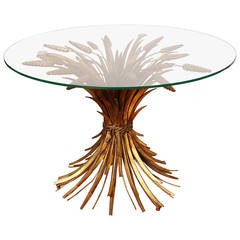 Italian Hollywood Regency 1960s Gilded Metal Sheaf of Wheat Side Table