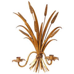 Italian 1960s Hollywood Regency Gilt Metal Sheaf of Wheat Wall Sconce 7