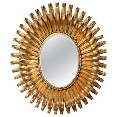 Italian 1960s Hollywood Regency Style Gilt Metal Oval Mirror