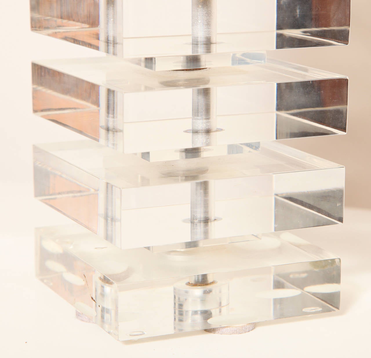 American Elegantly Proportioned Stacked 1970s Lucite Table Lamp For Sale