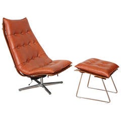 Hans Brattrud Rosewood 'Scandia' Swivel Lounge Chair and Ottoman, Hove Mobler