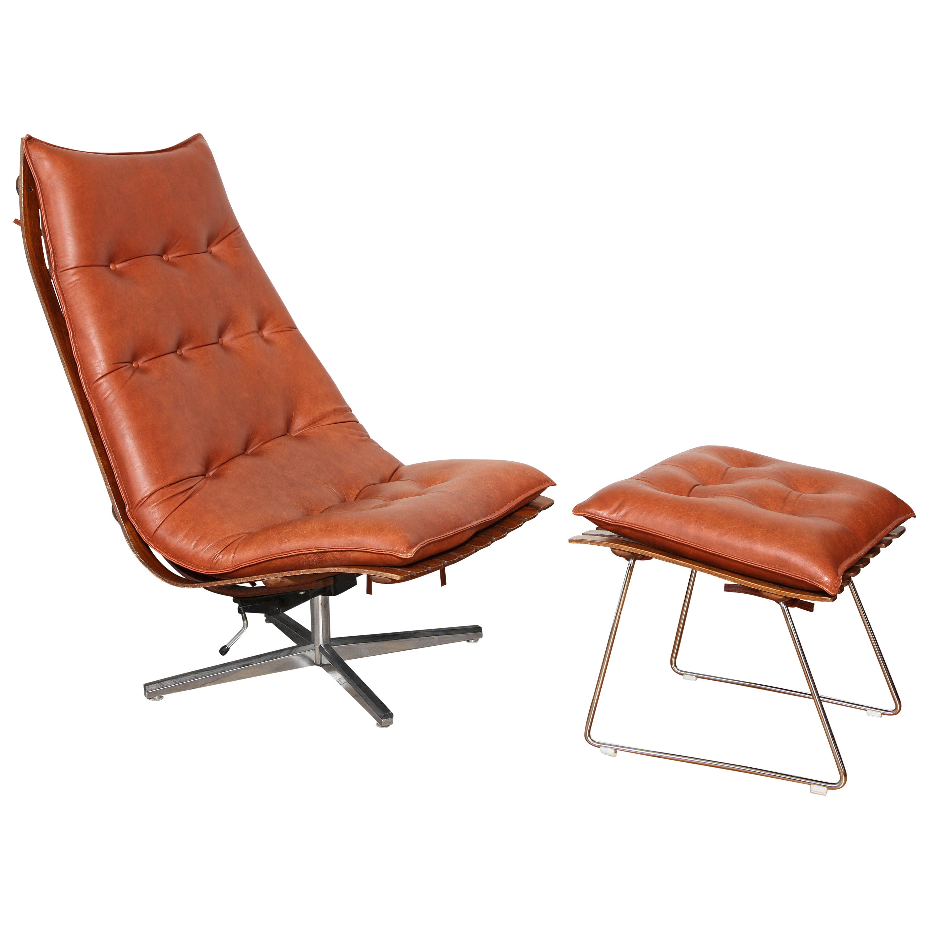 Hans Brattrud Rosewood 'Scandia' Swivel Lounge Chair and Ottoman, Hove Mobler
