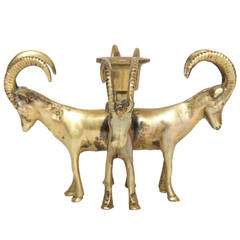 Bronze Single Candlestick with Four Ram's Head Support 10