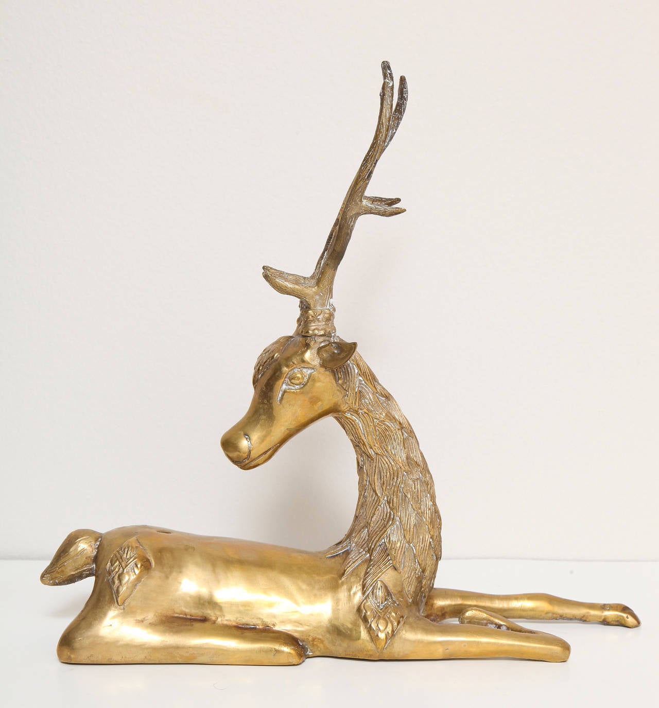 Hollywood Regency Gilt Brass Recumbent Deer and Prancing Horse For Sale 1