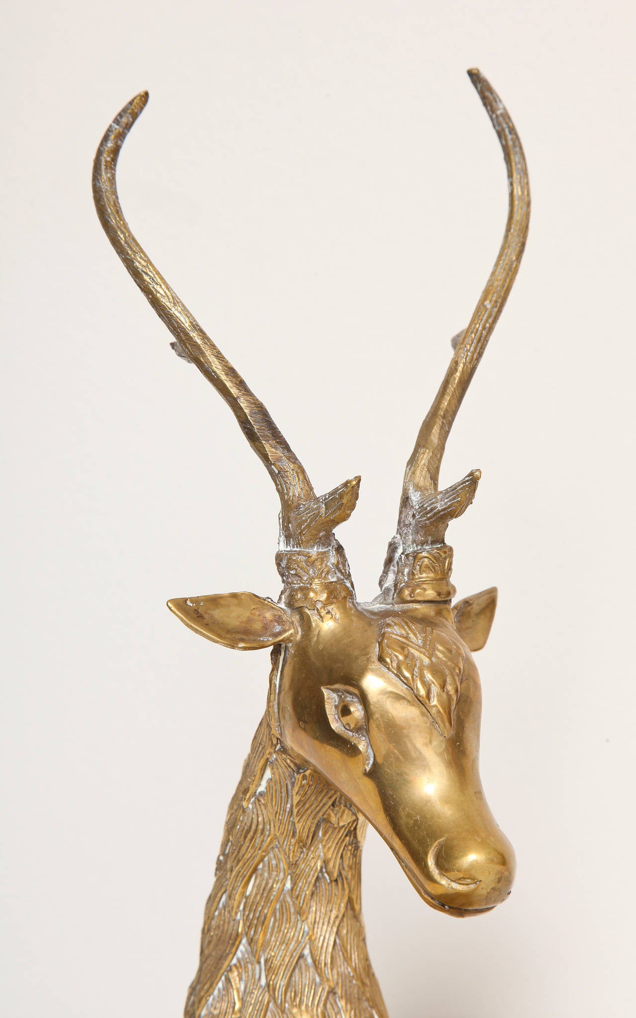 Hollywood Regency Gilt Brass Recumbent Deer and Prancing Horse For Sale 4